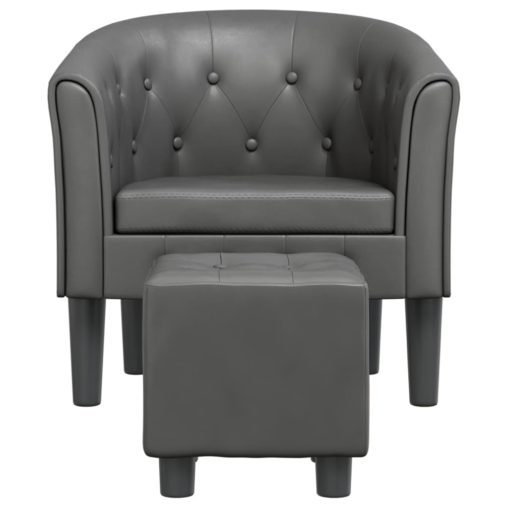 vidaXL Clubsessel mit Fußhocker Grau Kunstleder