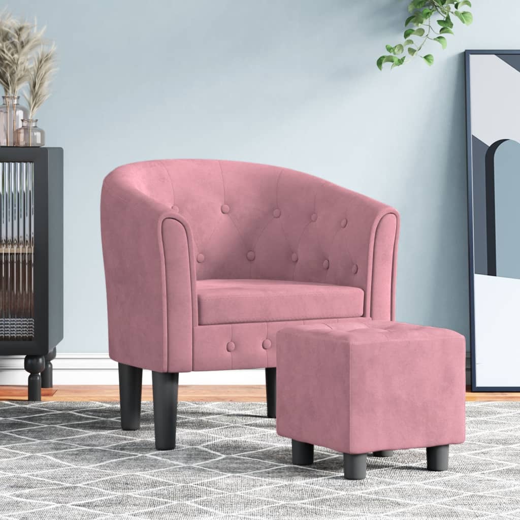 vidaXL Clubsessel mit Fußhocker Rosa Samt
