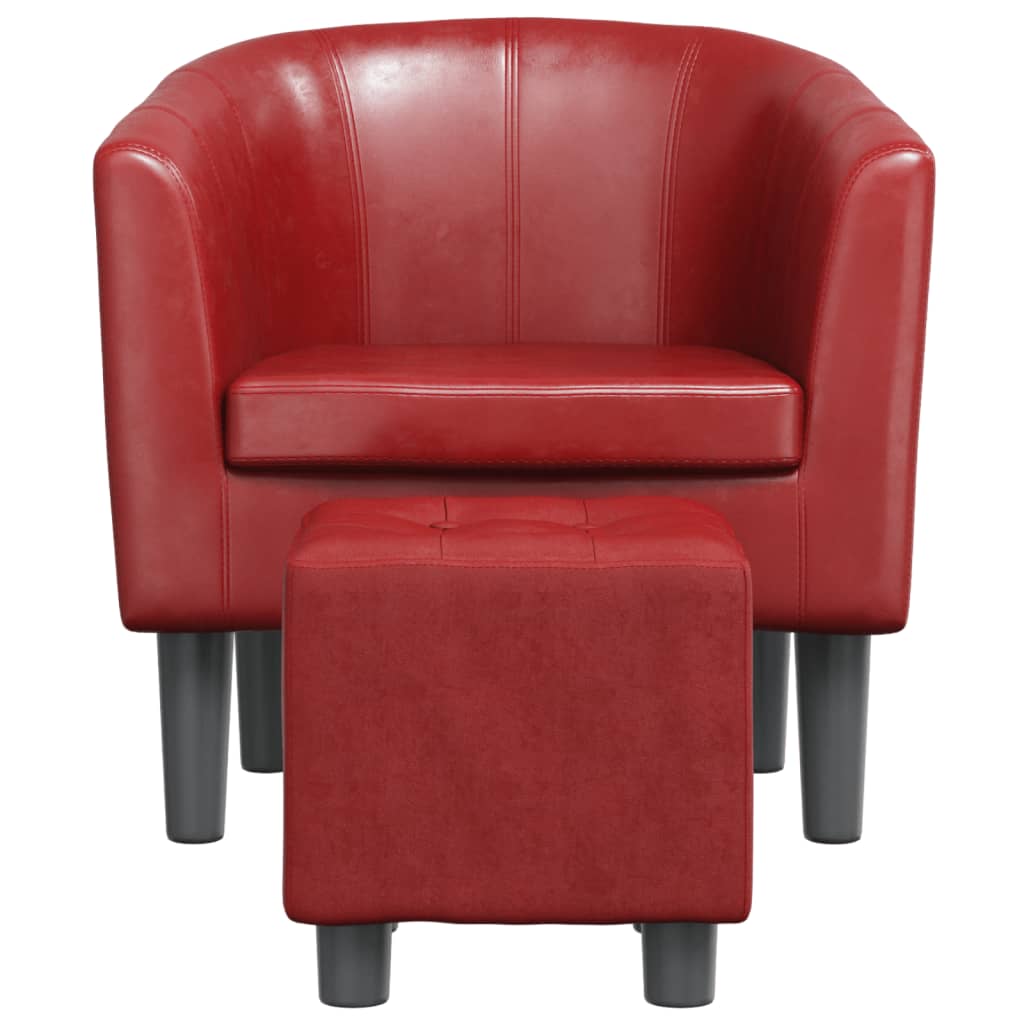 vidaXL Clubsessel mit Fußhocker Weinrot Kunstleder