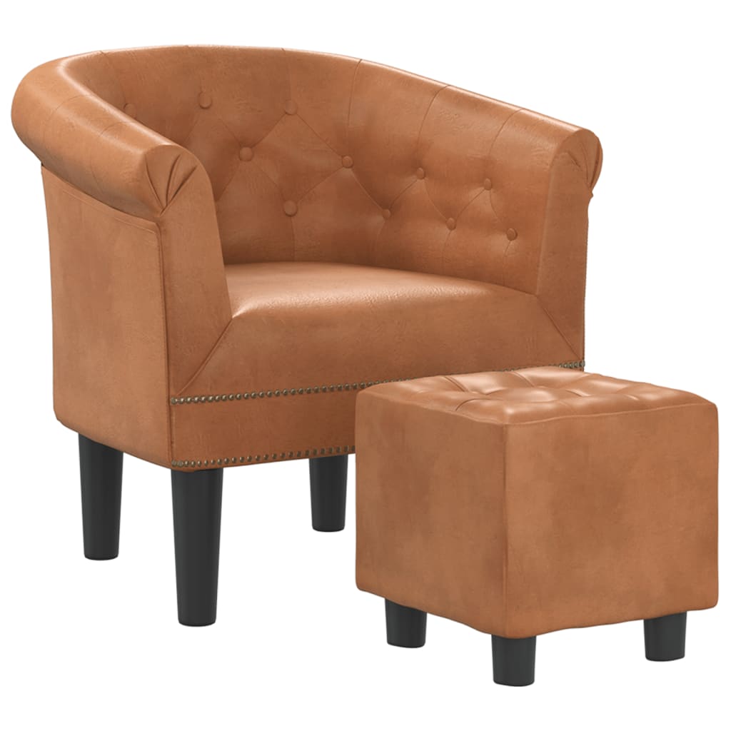 vidaXL Clubsessel mit Fußhocker Braun Kunstleder
