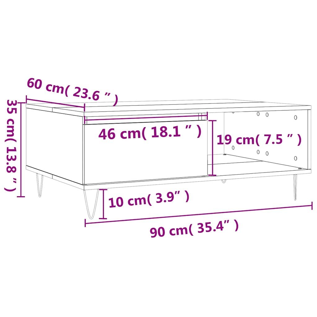 vidaXL Couchtisch Sonoma-Eiche 90x60x35 cm Holzwerkstoff