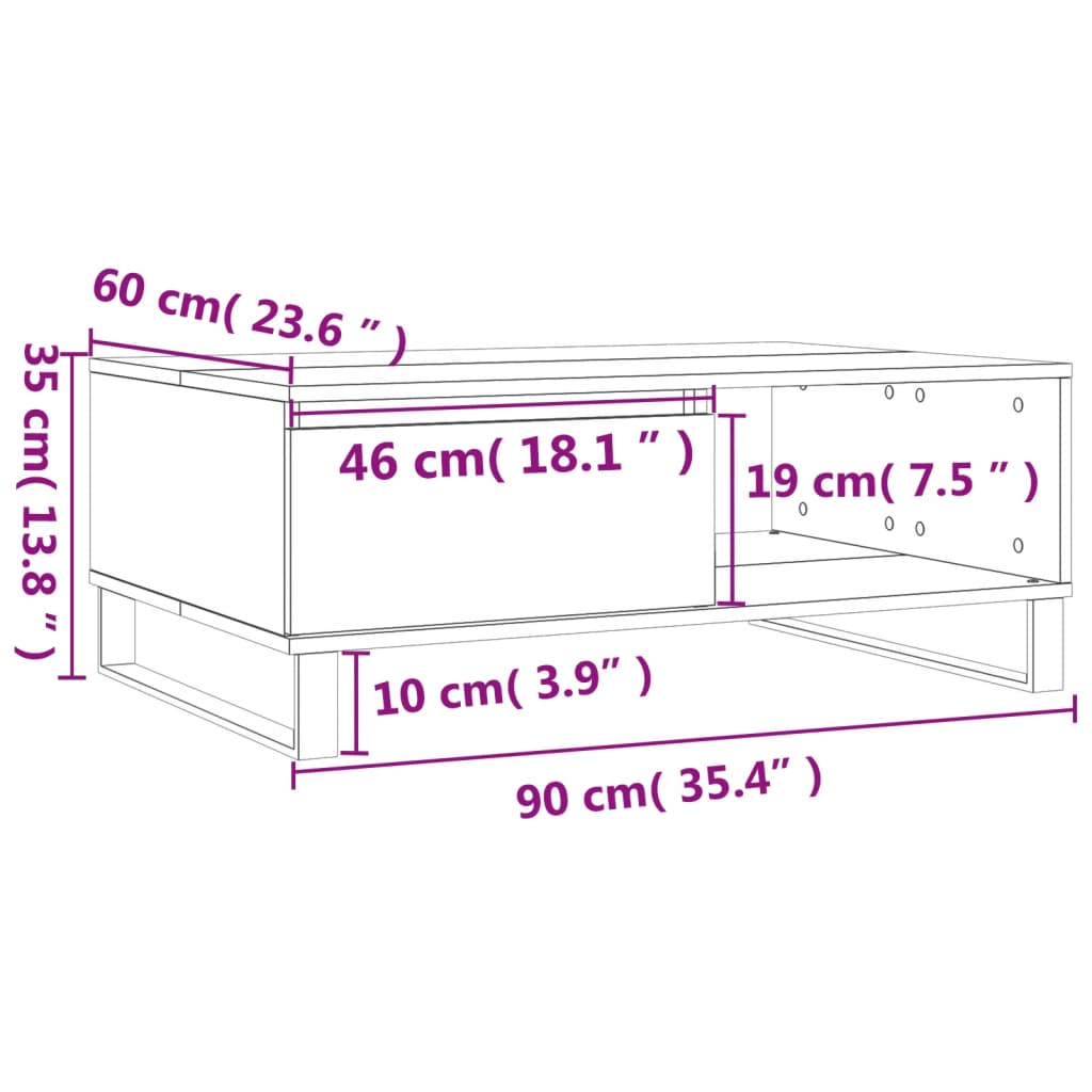 vidaXL Table basse gris béton 90x60x35 cm Aggloméré