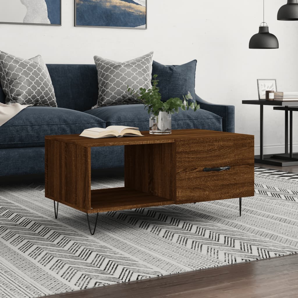 vidaXL Table basse marron aspect chêne 90x50x40 cm, bois d'ingénierie