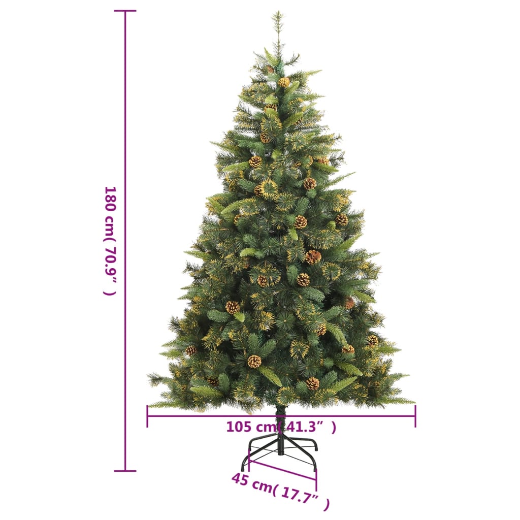 vidaXL Künstlicher Weihnachtsbaum Klappbar mit Zapfen 180 cm