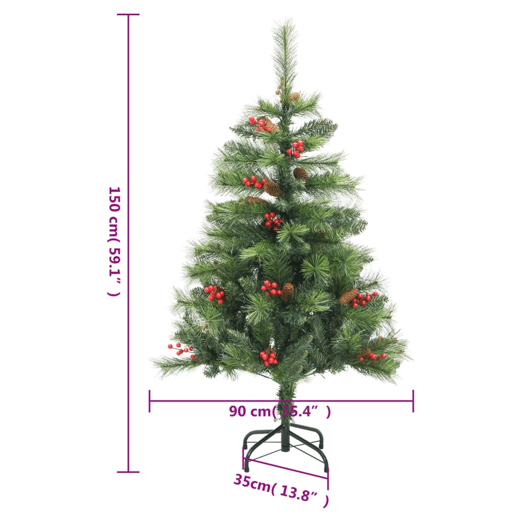 vidaXL Künstlicher Weihnachtsbaum Klappbar mit Zapfen & Beeren 150 cm