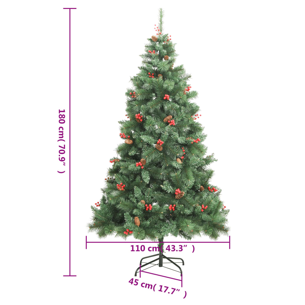 vidaXL Künstlicher Weihnachtsbaum Klappbar mit Zapfen & Beeren 180 cm