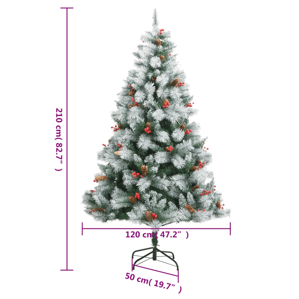 vidaXL Künstlicher Weihnachtsbaum Klappbar mit Zapfen & Beeren 210 cm