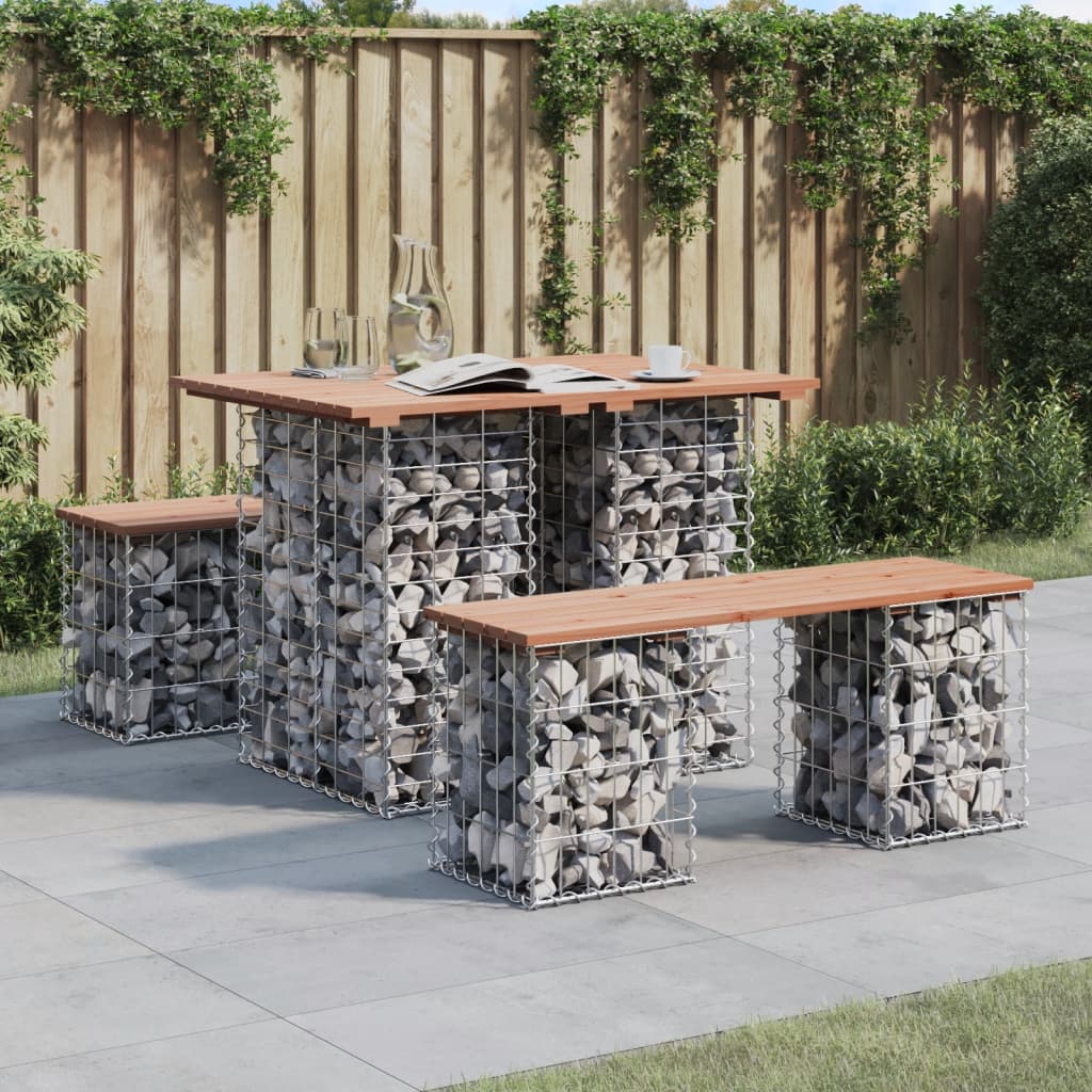 vidaXL Table de jardin en gabions 100x70x72 cm, bois de douglas massif