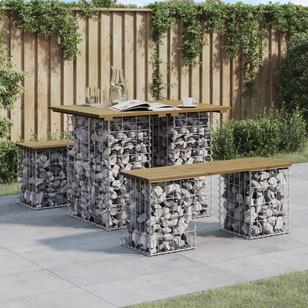 vidaXL Gartentisch aus Gabionen 100x70x72 cm Kiefernholz Imprägniert