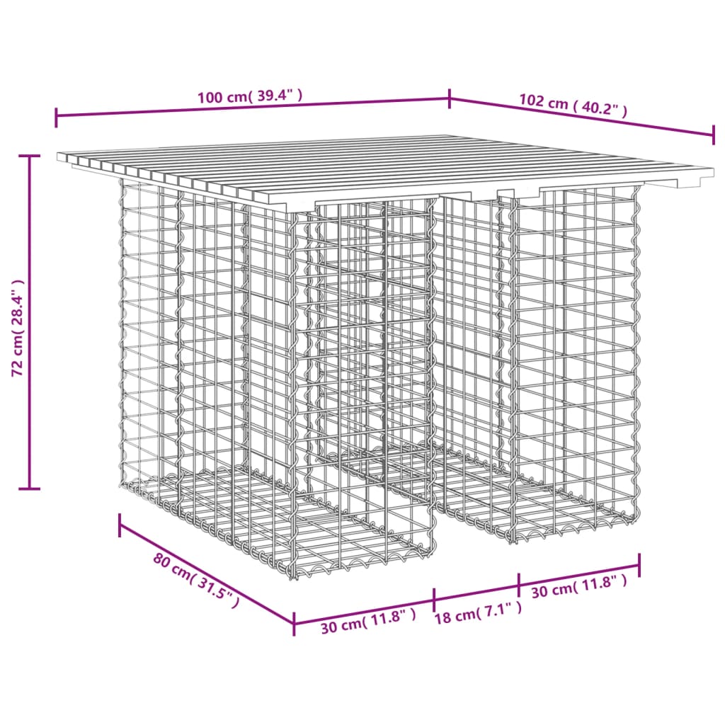 vidaXL Gartentisch aus Gabionen 100x102x72 cm Massivholz Douglasie
