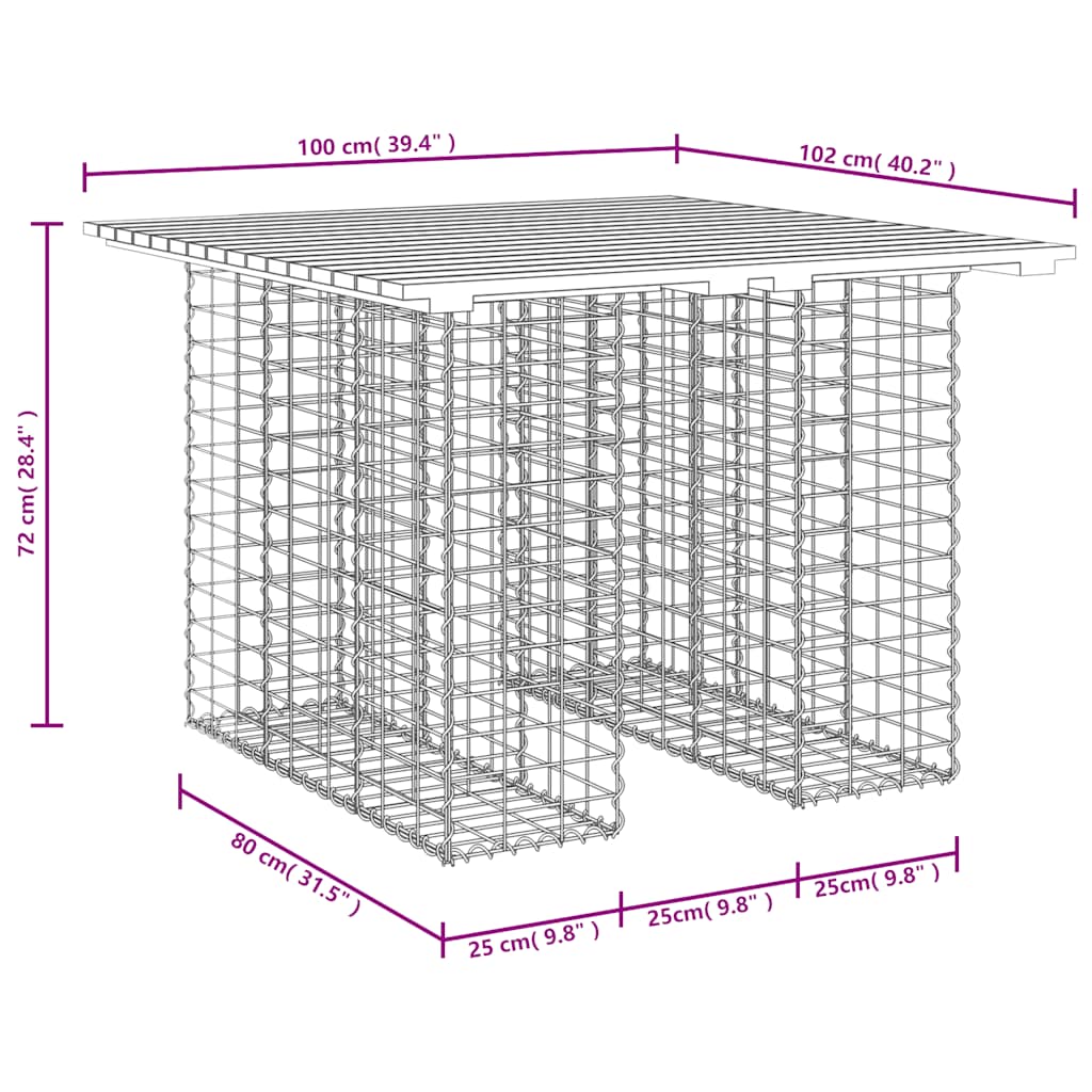vidaXL Gartentisch aus Gabionen 100x102x72 cm Massivholz Kiefer