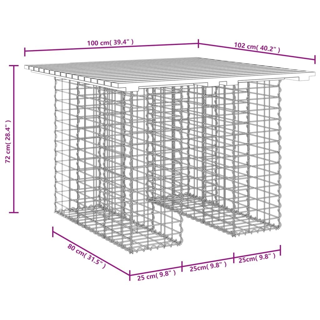 vidaXL Table de jardin en gabion 100x102x72 cm Pin imprégné