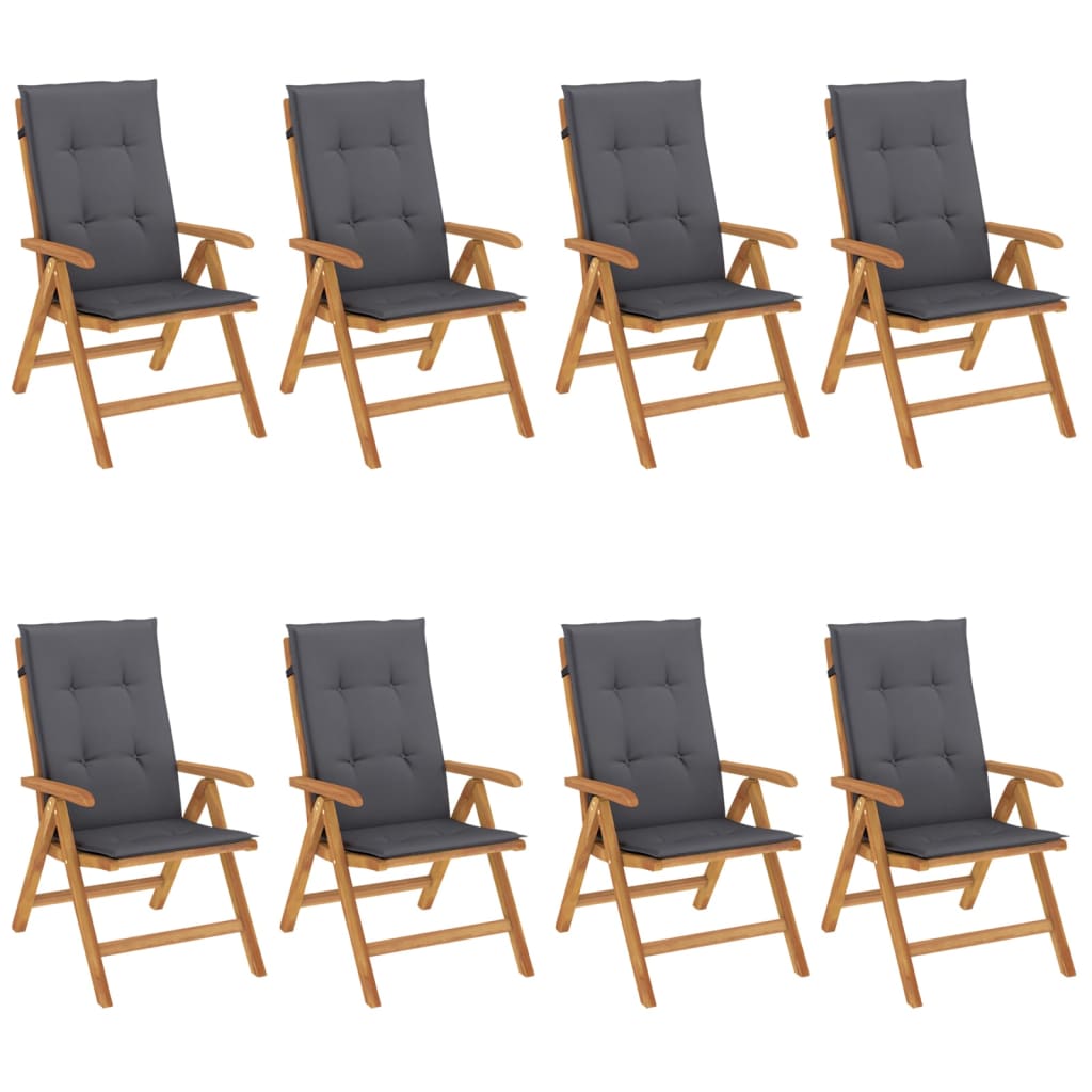 vidaXL Chaises de jardin avec coussins 8 pcs Bois de teck massif