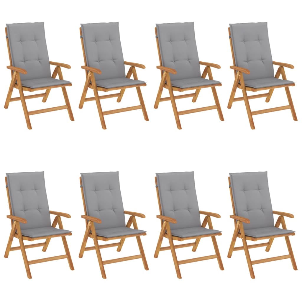 vidaXL Chaises de jardin avec coussins 8 pcs Bois de teck massif