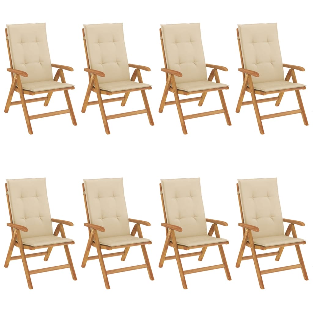 vidaXL Chaises de jardin avec coussins 8 pcs Bois de teck massif