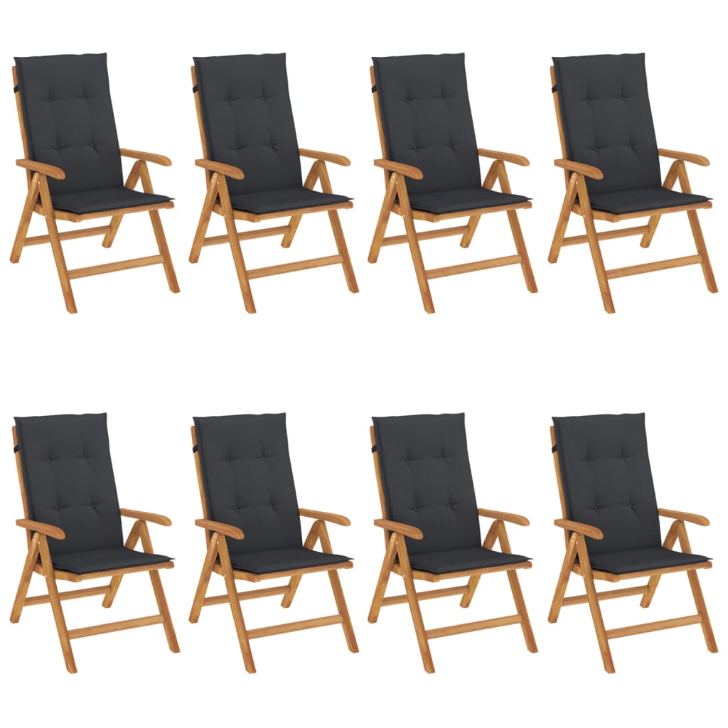 vidaXL Chaises de jardin avec coussins 8 pcs Bois de teck massif