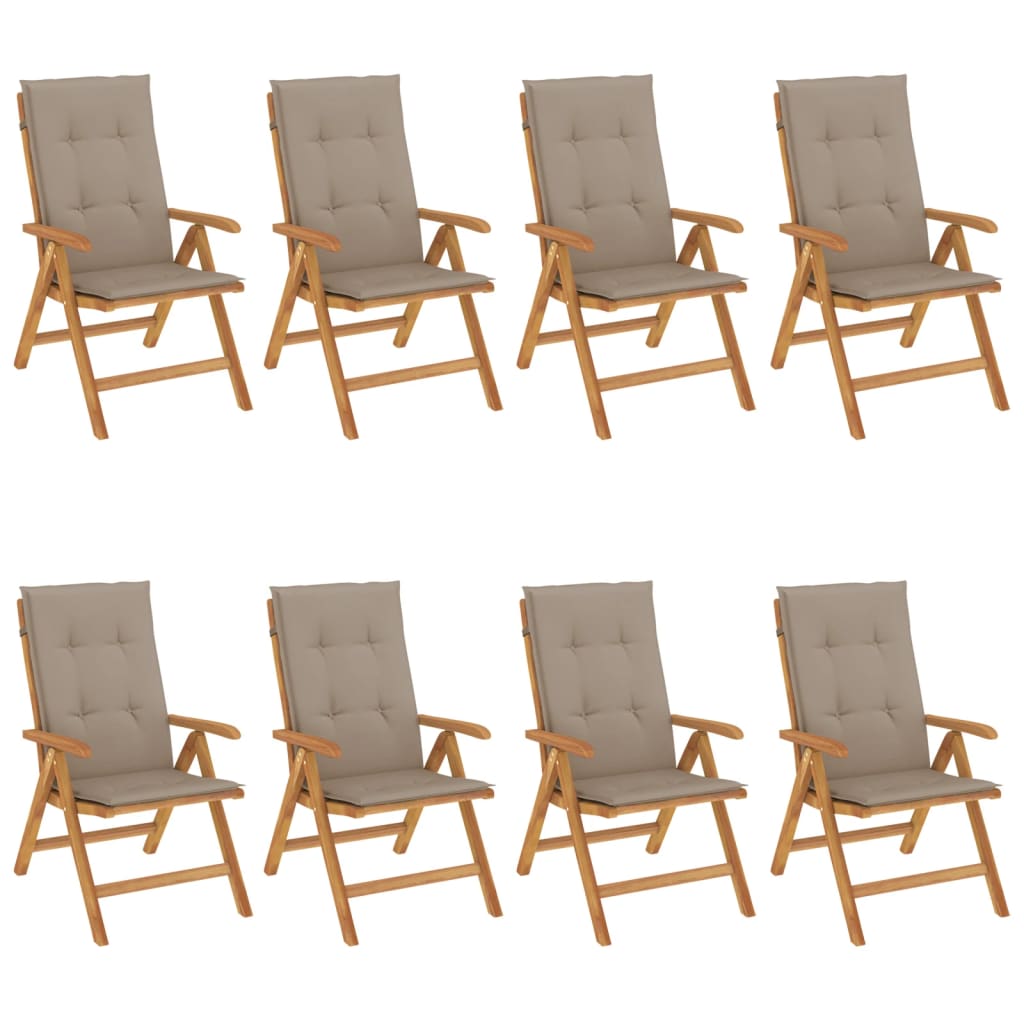 vidaXL Chaises de jardin avec coussins 8 pcs Bois de teck massif