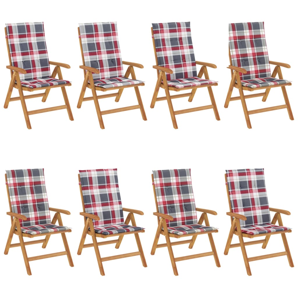 vidaXL Chaises de jardin avec coussins 8 pcs Bois de teck massif