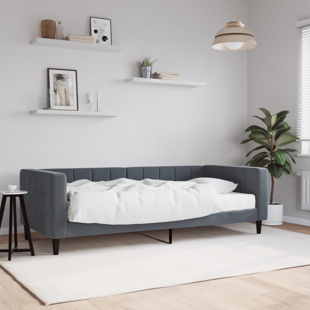 vidaXL Lit de repos avec matelas gris foncé 90x190 cm velours