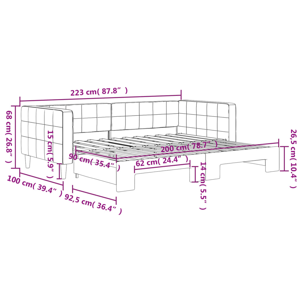 vidaXL Lit de repos gigogne gris foncé 90x200 cm velours