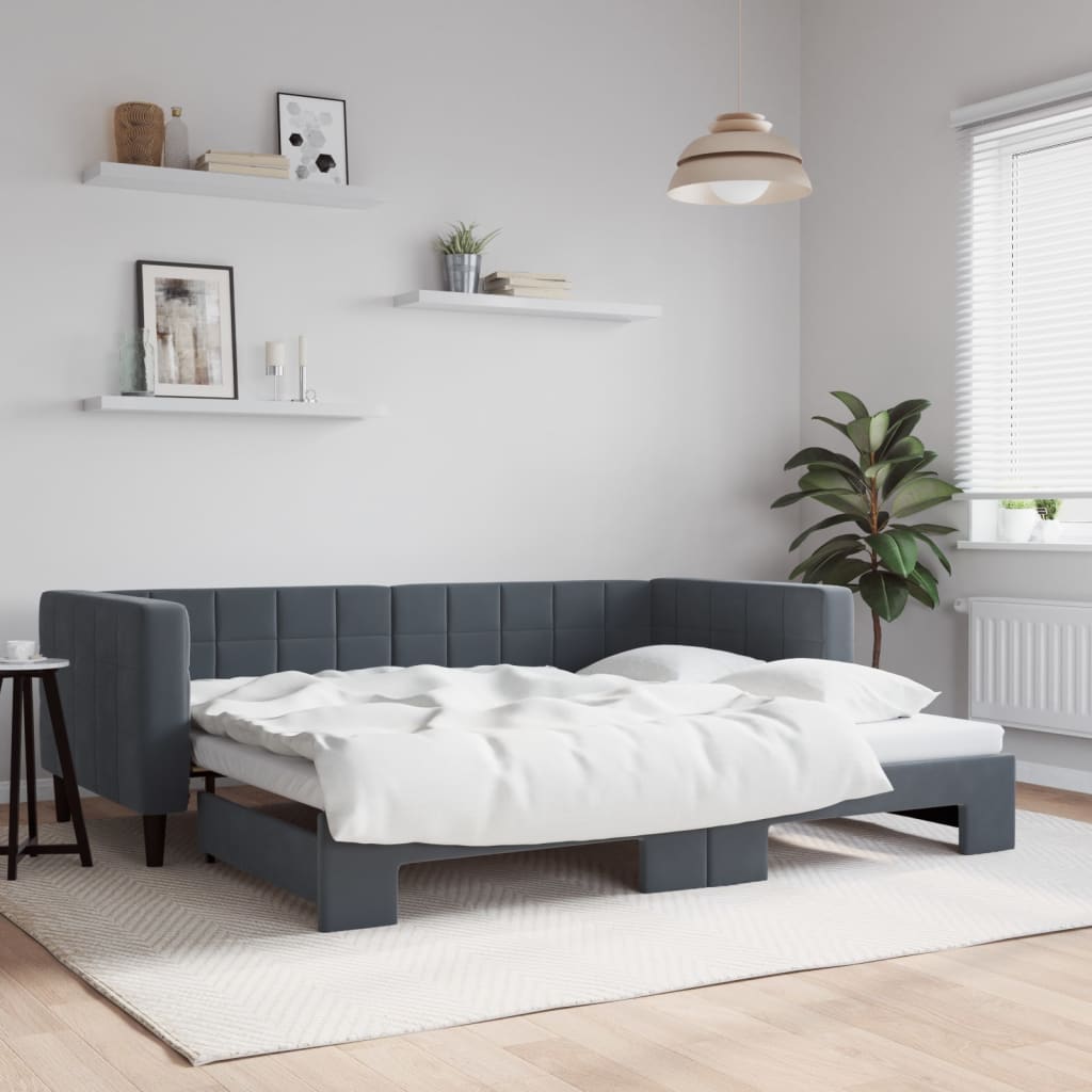 vidaXL Lit de repos gigogne gris foncé 90x200 cm velours