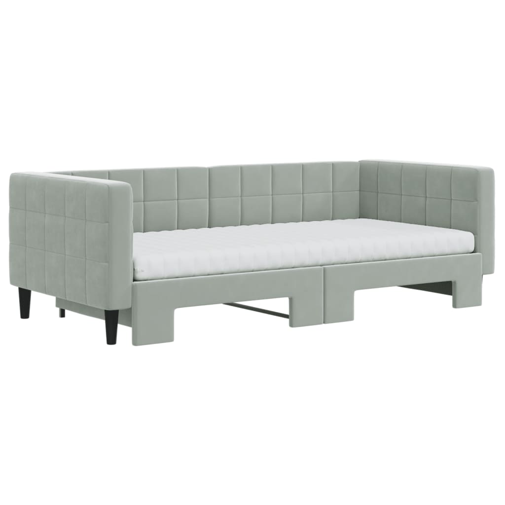 vidaXL Tagesbett Ausziehbar mit Matratzen Hellgrau 90x190 cm Samt