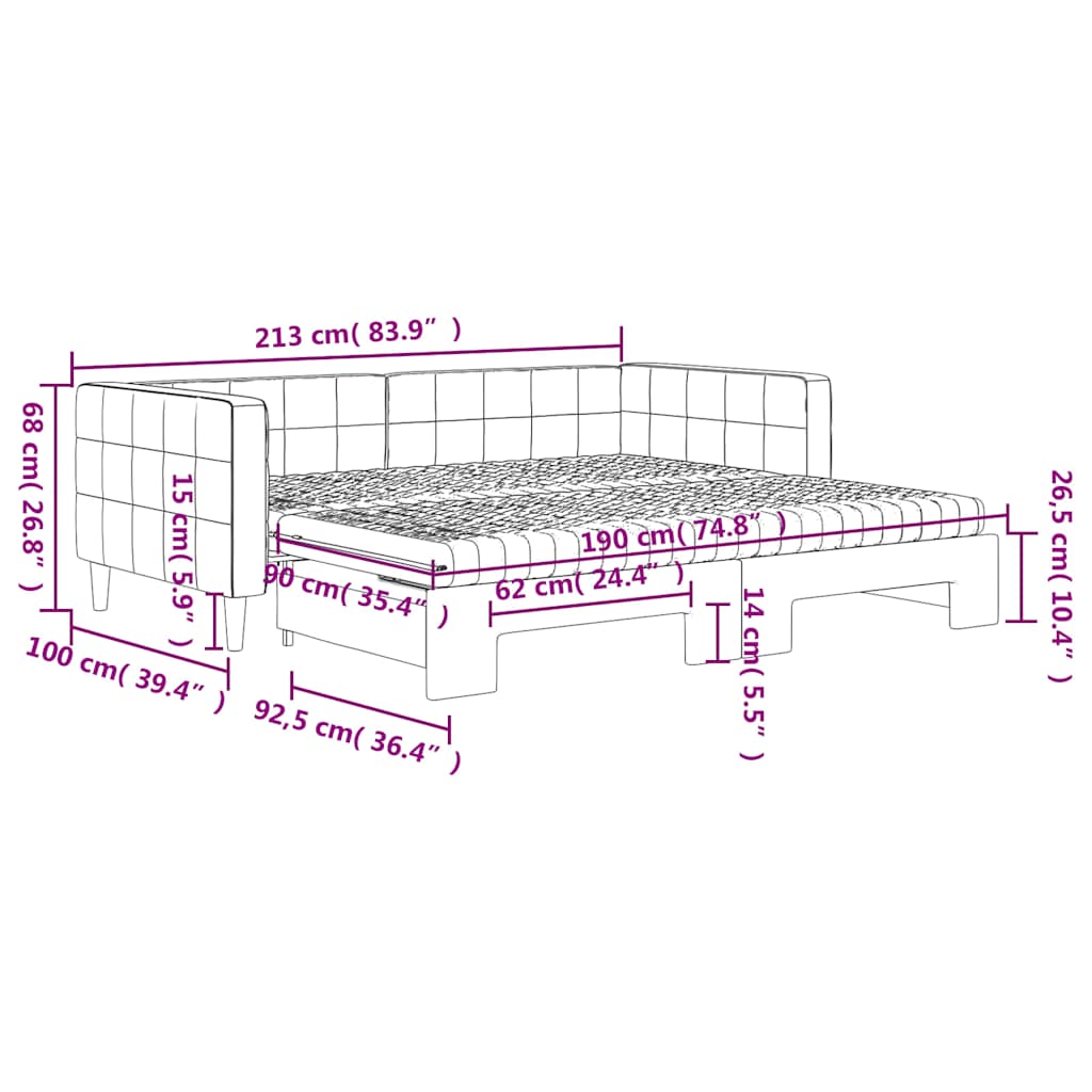 vidaXL Tagesbett Ausziehbar mit Matratzen Dunkelgrau 90x190 cm Samt