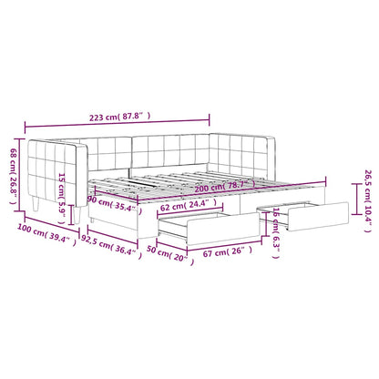 vidaXL Tagesbett Ausziehbar mit Schubladen Dunkelgrau 90x200 cm Samt