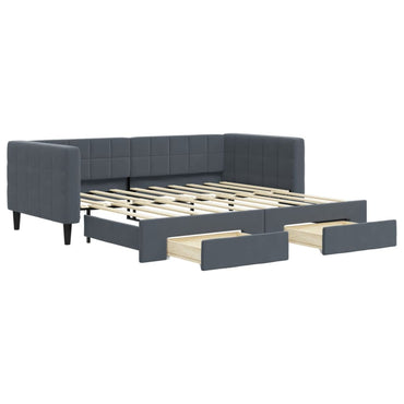 vidaXL Tagesbett Ausziehbar mit Schubladen Dunkelgrau 90x190 cm Samt