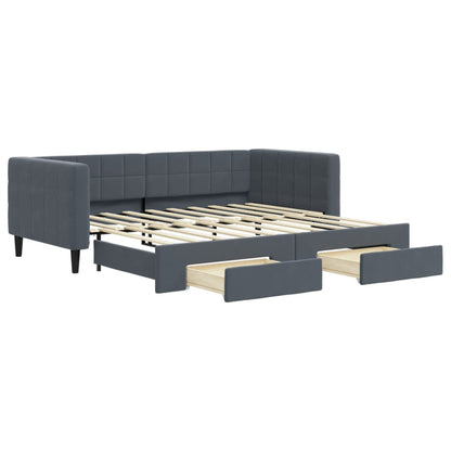 vidaXL Tagesbett Ausziehbar mit Schubladen Dunkelgrau 90x190 cm Samt
