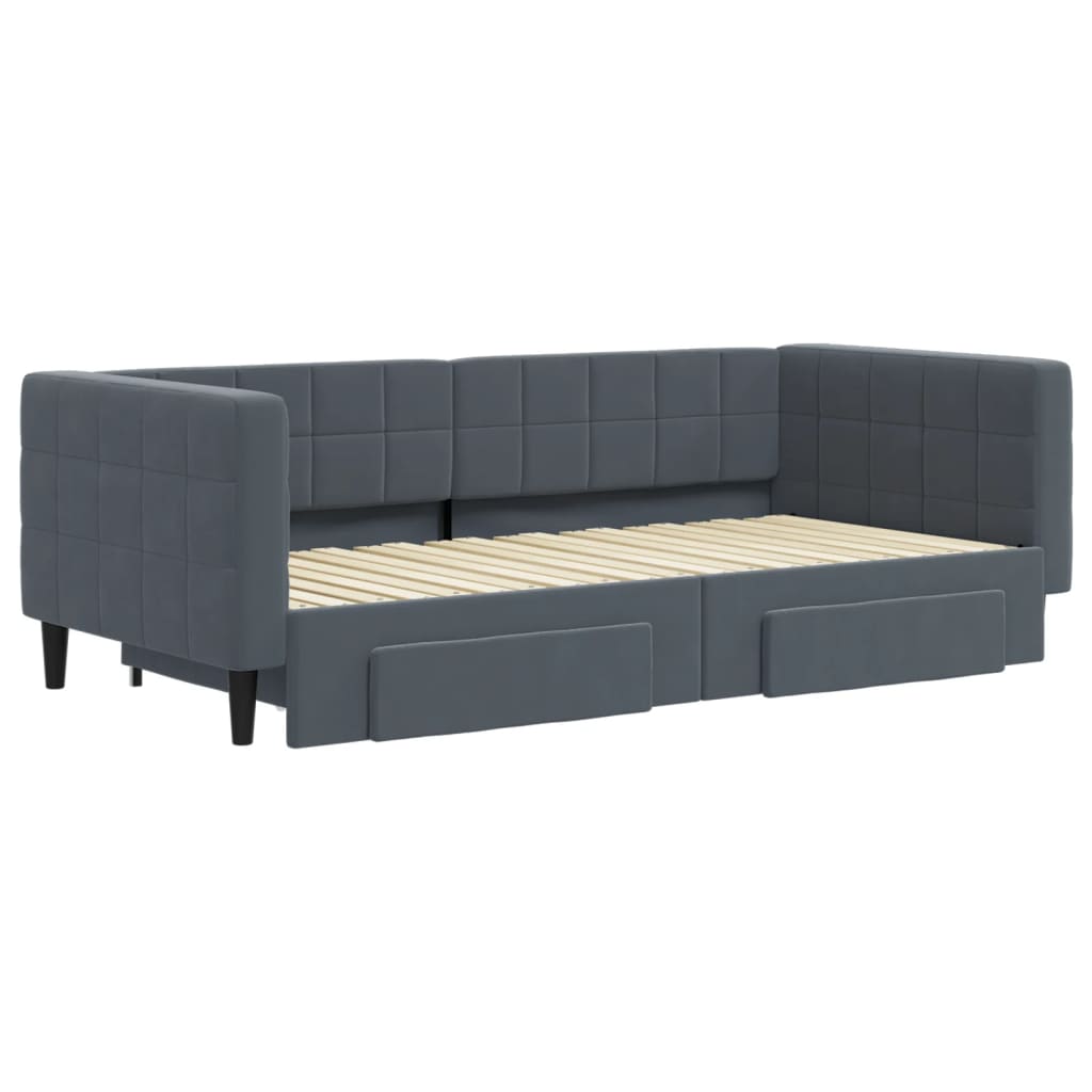 vidaXL Tagesbett Ausziehbar mit Schubladen Dunkelgrau 90x190 cm Samt