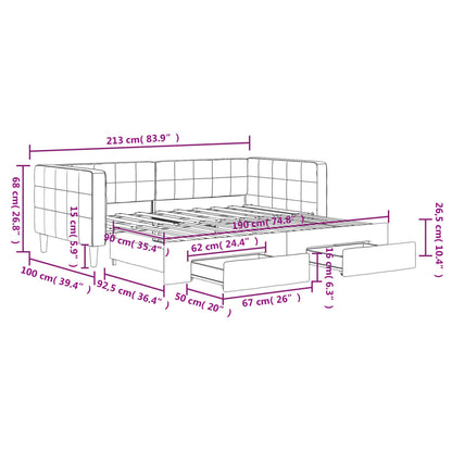 vidaXL Tagesbett Ausziehbar mit Schubladen Dunkelgrau 90x190 cm Samt
