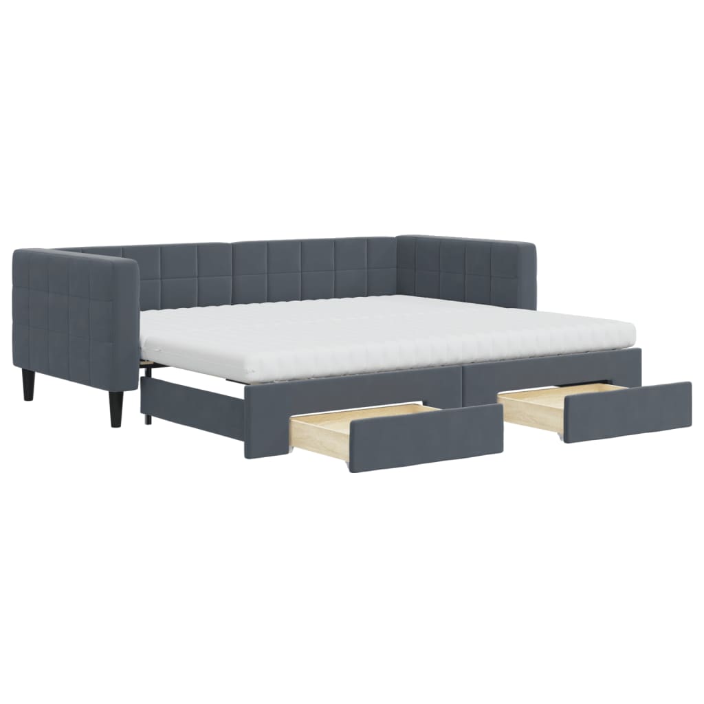 vidaXL Lit de repos extensible avec tiroirs Gris foncé 90x200 cm Velours