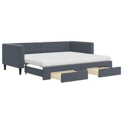 vidaXL Lit de repos extensible avec tiroirs Gris foncé 90x200 cm Velours