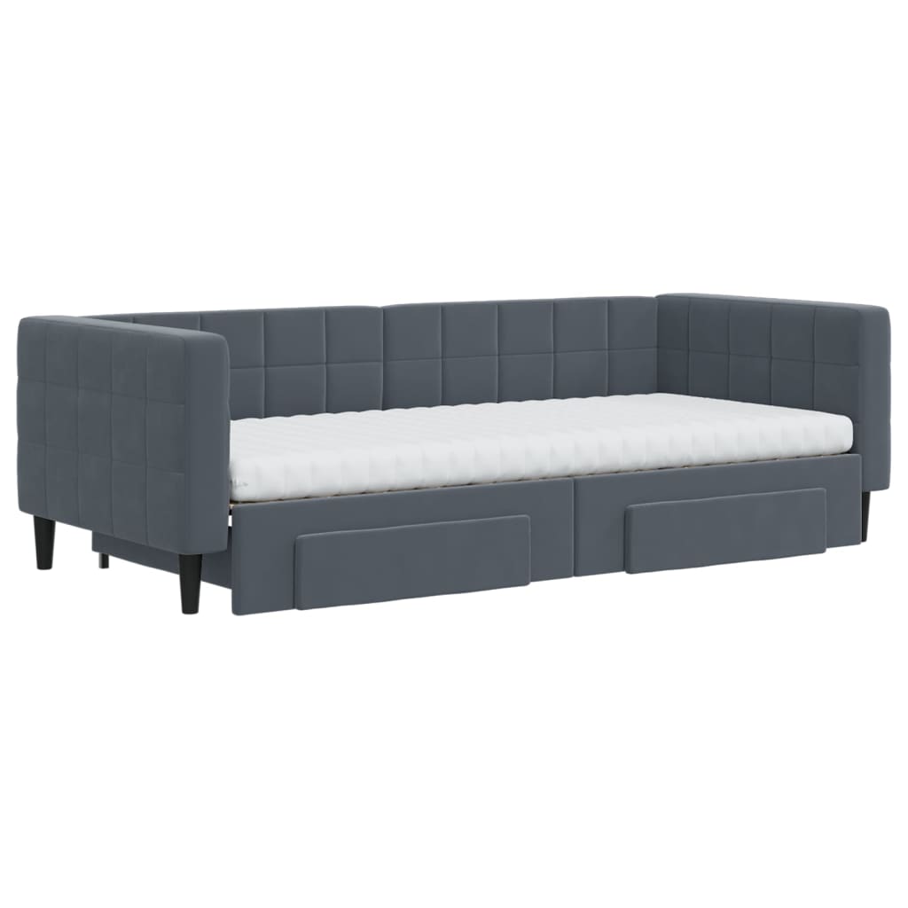 vidaXL Lit de repos extensible avec tiroirs Gris foncé 90x200 cm Velours