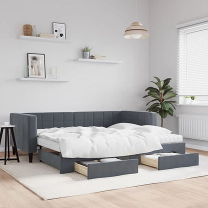 vidaXL Lit de repos extensible avec tiroirs Gris foncé 90x200 cm Velours