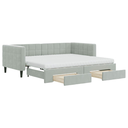 vidaXL Tagesbett Ausziehbar mit Schubladen Hellgrau 90x190 cm Samt