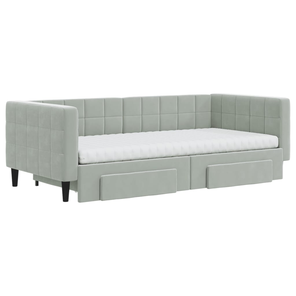 vidaXL Tagesbett Ausziehbar mit Schubladen Hellgrau 90x190 cm Samt