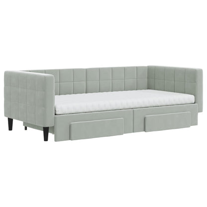 vidaXL Tagesbett Ausziehbar mit Schubladen Hellgrau 90x190 cm Samt