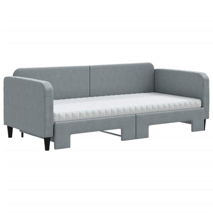 vidaXL Tagesbett Ausziehbar mit Matratze Hellgrau 90x190 cm Stoff