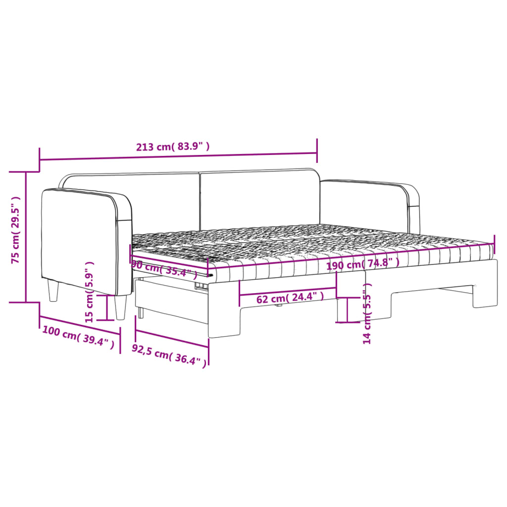 vidaXL Tagesbett Ausziehbar mit Matratze Hellgrau 90x190 cm Stoff