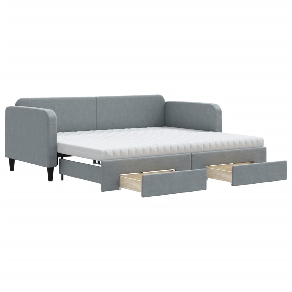 vidaXL Tagesbett Ausziehbar mit Schubladen Hellgrau 90x190 cm Stoff
