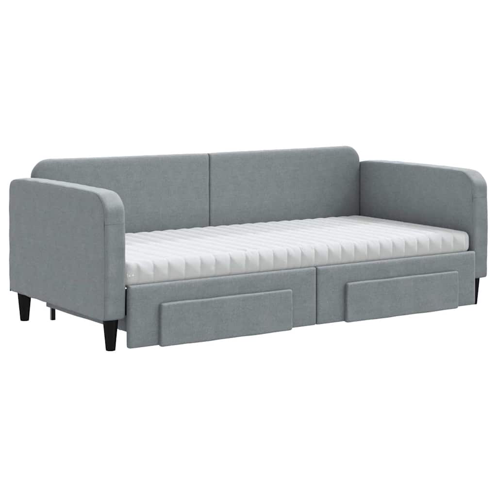 vidaXL Tagesbett Ausziehbar mit Schubladen Hellgrau 90x190 cm Stoff