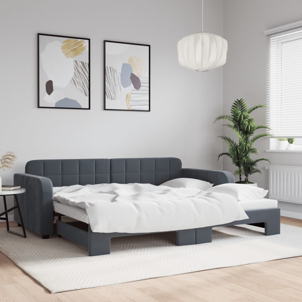 vidaXL Tagesbett Ausziehbar Dunkelgrau 90x190 cm Samt