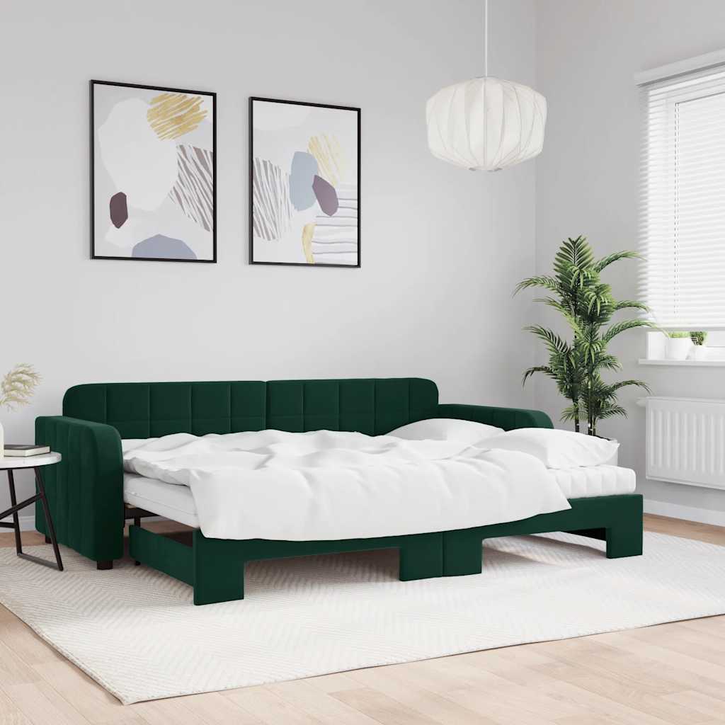 vidaXL Tagesbett Ausziehbar mit Matratzen Dunkelgrün 80x200 cm Samt