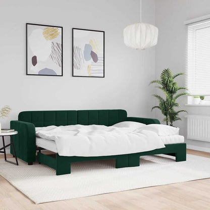 vidaXL Tagesbett Ausziehbar mit Matratzen Dunkelgrün 80x200 cm Samt