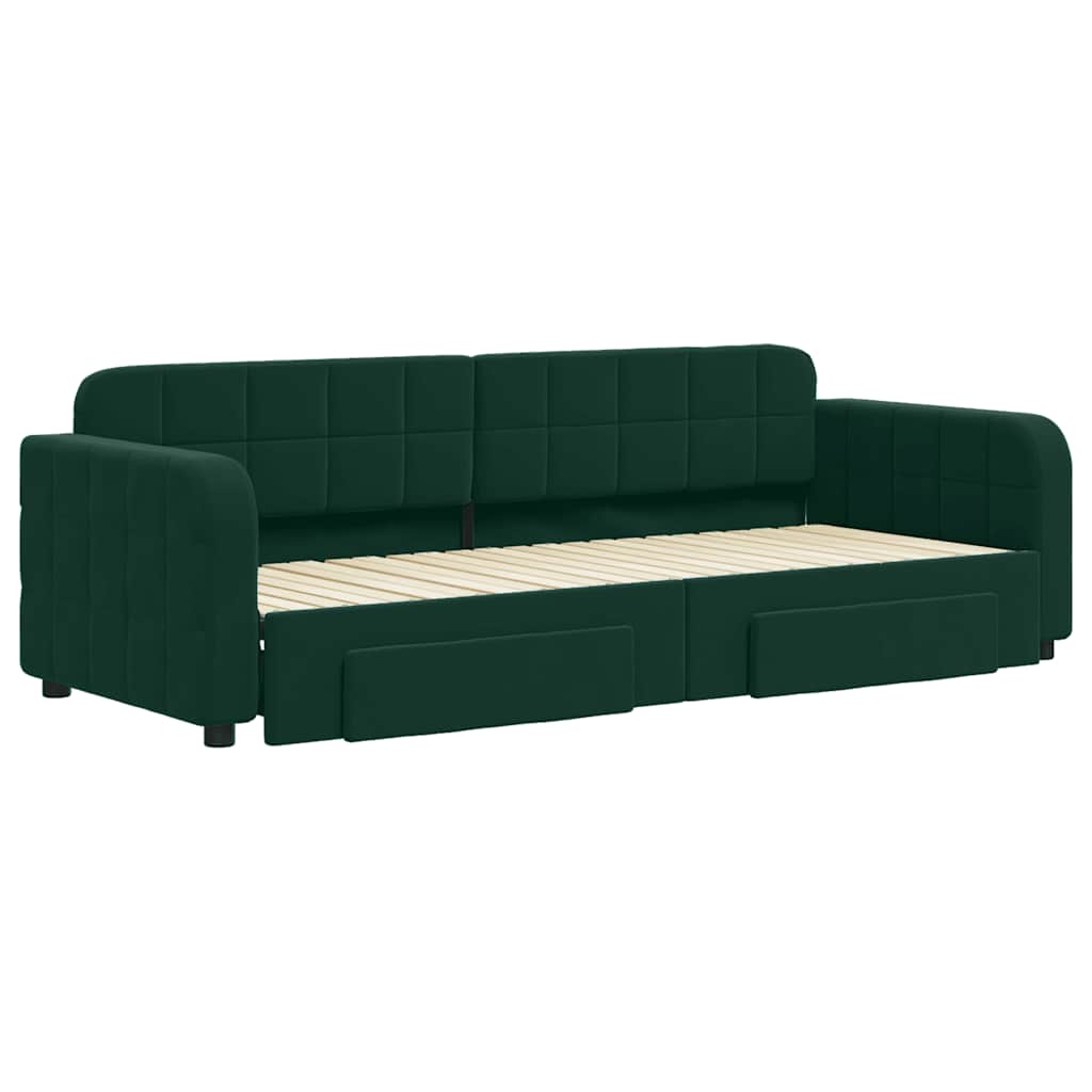 vidaXL Tagesbett Ausziehbar mit Schubladen Dunkelgrün 80x200 cm Samt