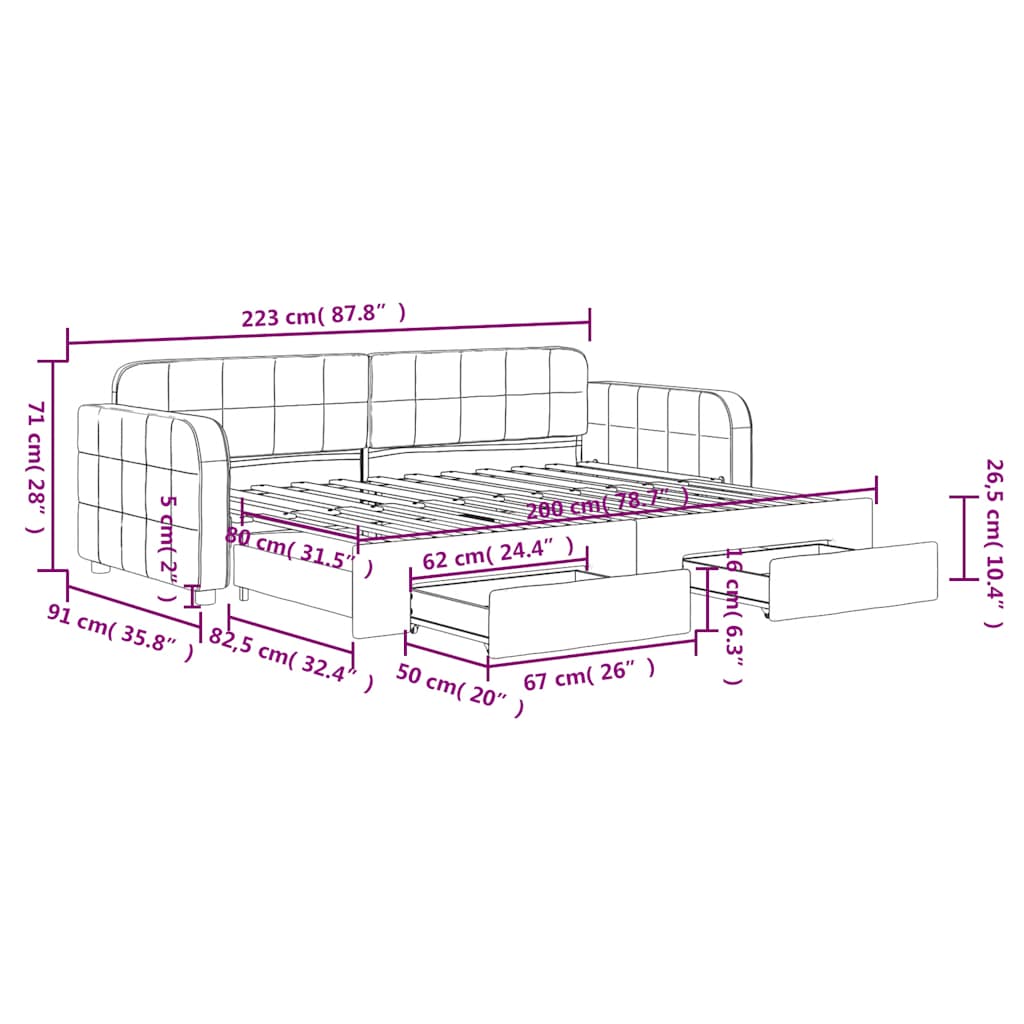 vidaXL Tagesbett Ausziehbar mit Schubladen Dunkelgrün 80x200 cm Samt