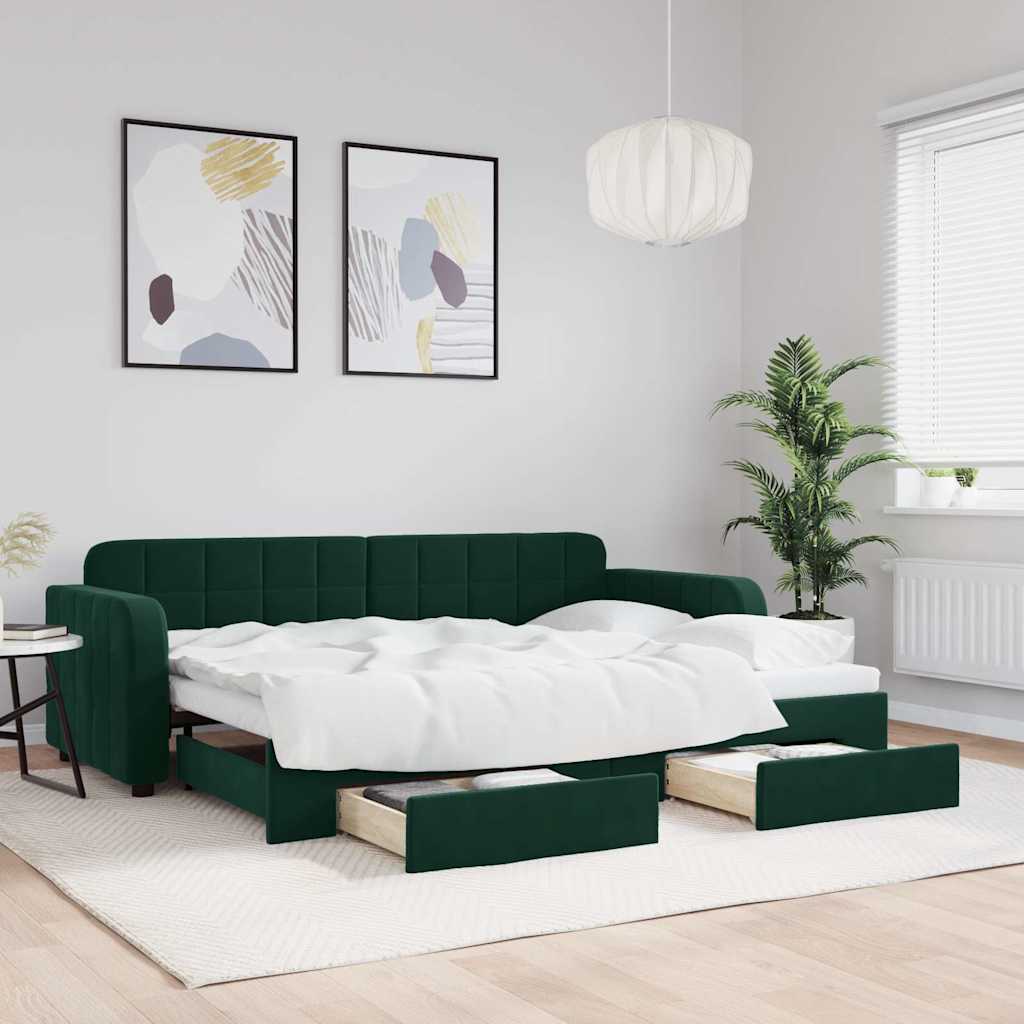 vidaXL Tagesbett Ausziehbar mit Schubladen Dunkelgrün 80x200 cm Samt