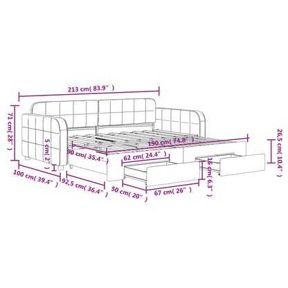 vidaXL Tagesbett Ausziehbar mit Schubladen Dunkelgrau 90x190 cm Samt